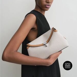 TOTEME T-lock canvas clutch ecru/tan